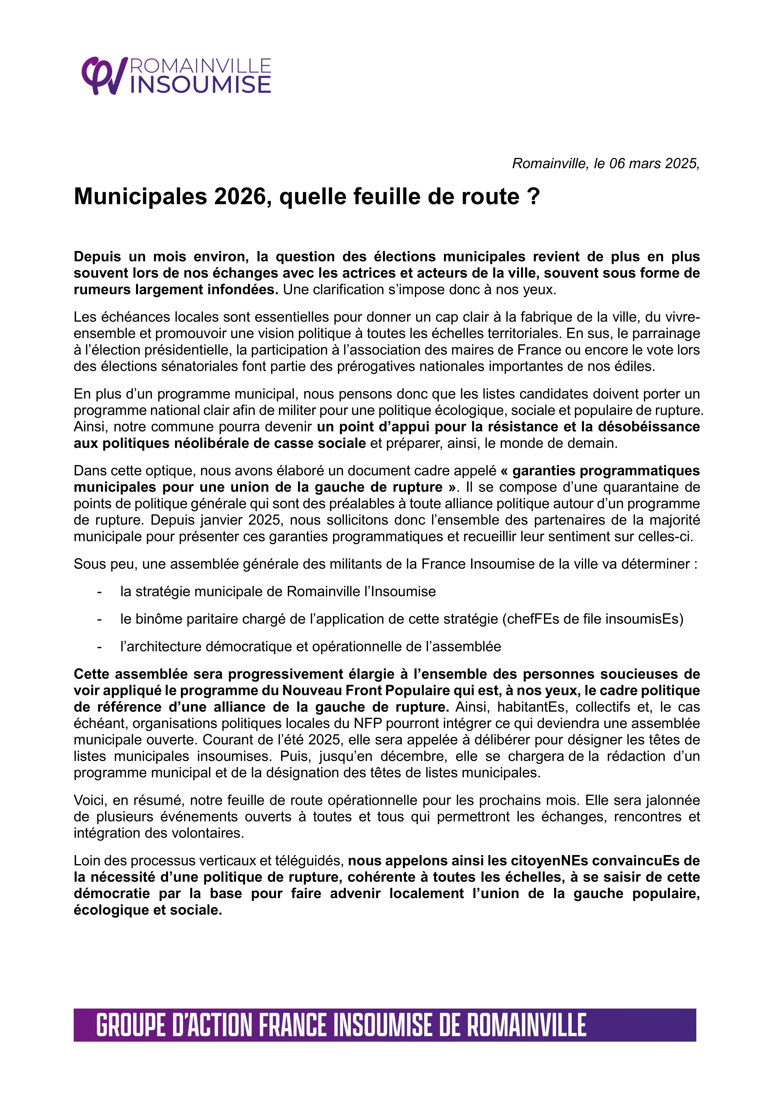 Municipales 2026 Quelle feuille de route