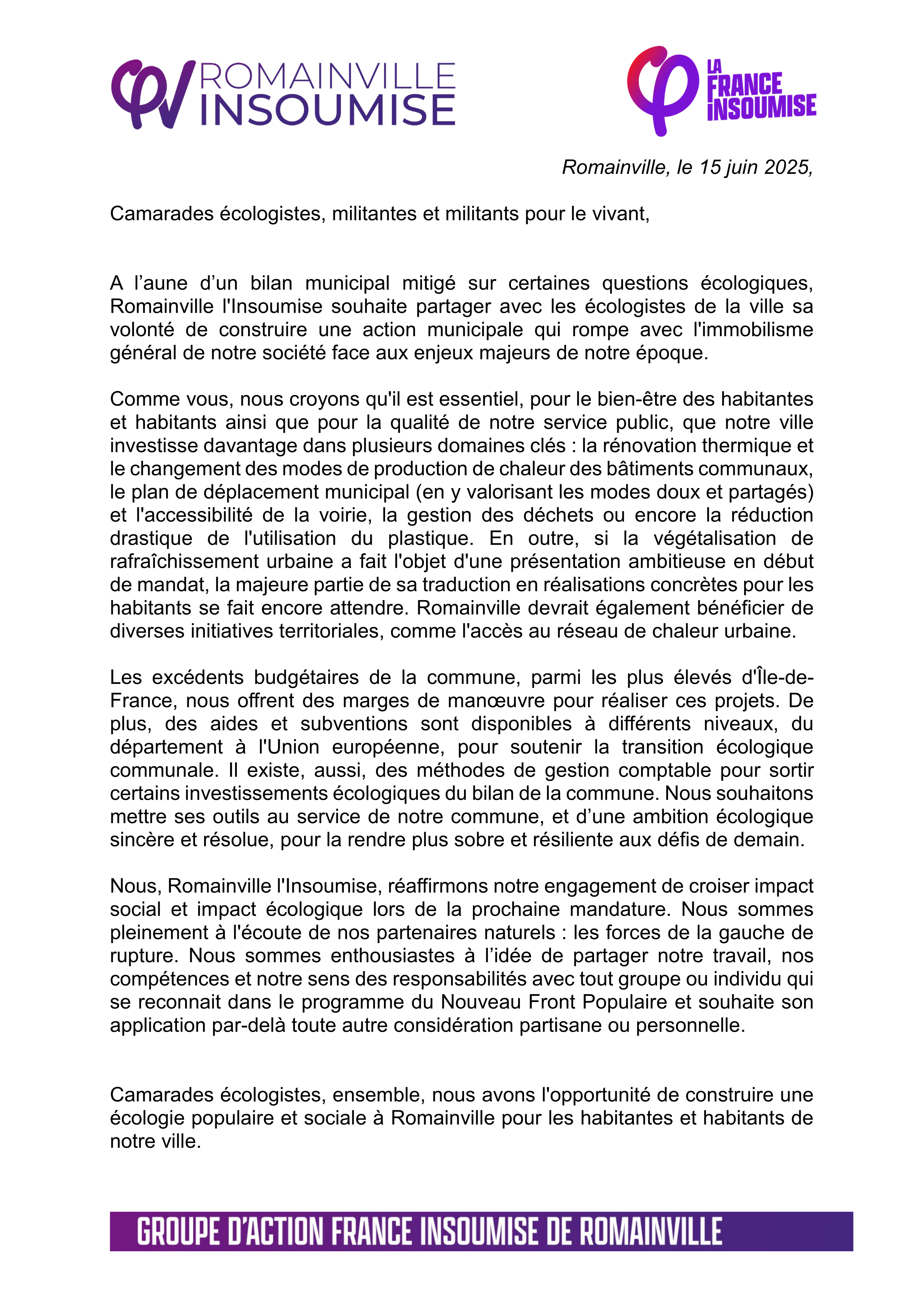 Adresse aux écologistes