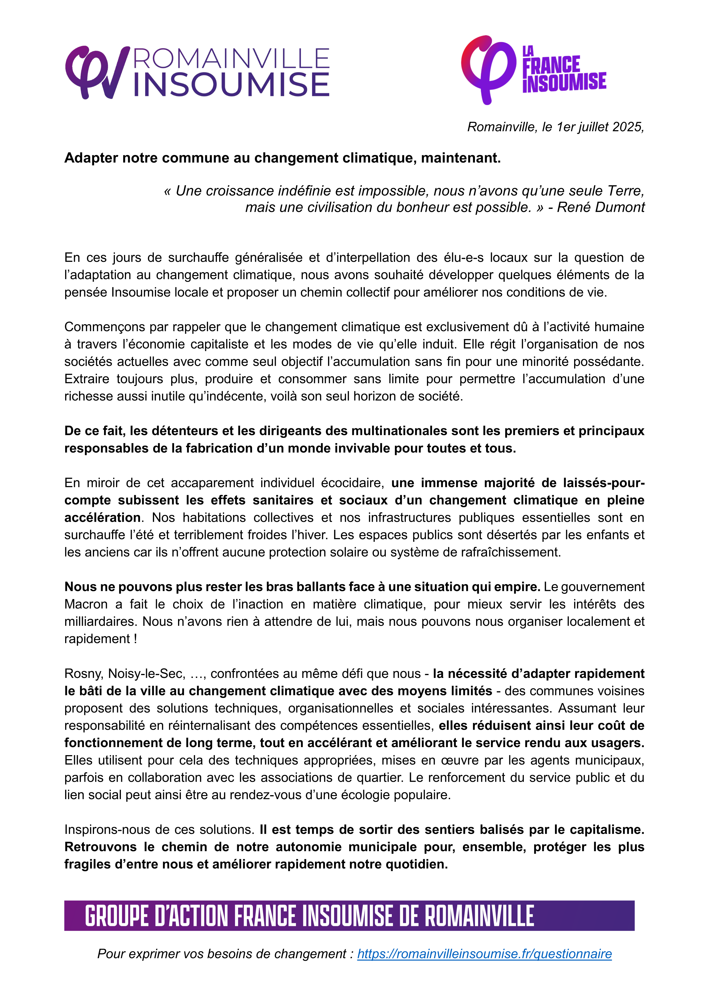 Adapter notre commune au changement climatique, maintenant